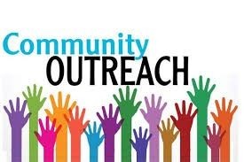 Community Outreach text with colorful raised hands below, symbolizing diverse participation and community involvement.